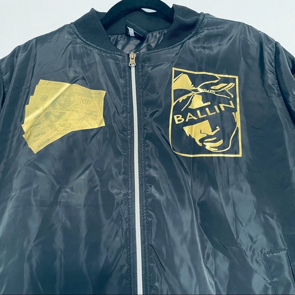 Tupac Black Gold All Eyes On Me Bomber Jacket - Picture 2 of 10